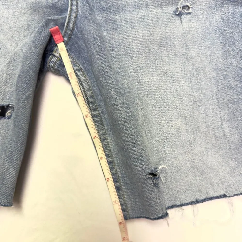 oat new york denim long line distressed high-rise bermuda shorts size 28”